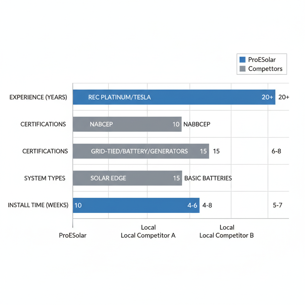 Horizontal Bar Chart Comparing Fort Myers Solar Providers On Experience, Certifications, System Types, And Install Times