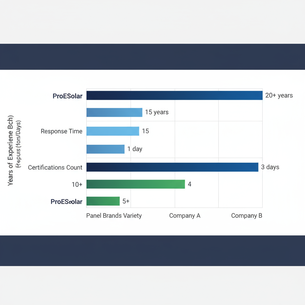 Horizontal Bar Chart Comparing Solar Companies In West Palm Beach By Experience, Response Time, Certifications, And Panel Brands