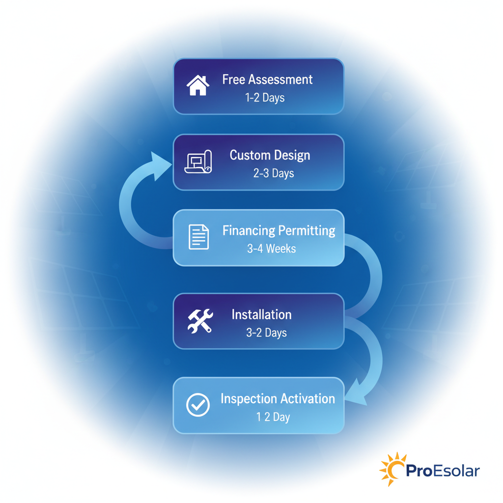 Vertical Process Flow Diagram Showing Five Steps Of Solar Installation With Proesolar In West Palm Beach
