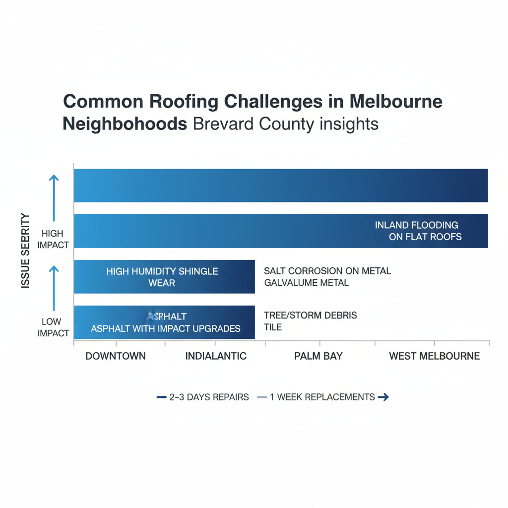 Horizontal bar chart comparing roofing challenges and material recommendations across Melbourne neighborhoods.
