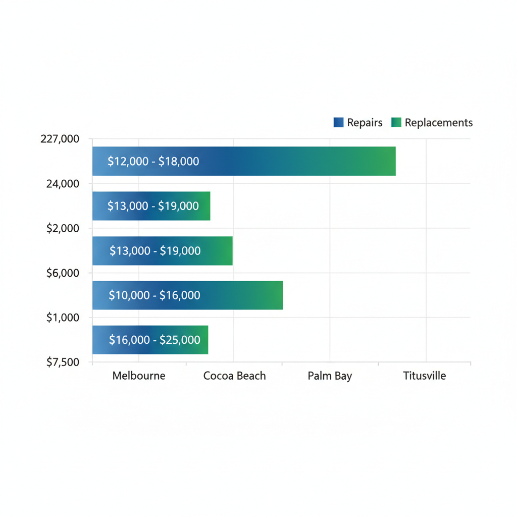 Horizontal bar chart comparing roofing repair and replacement costs in Melbourne and Brevard County areas