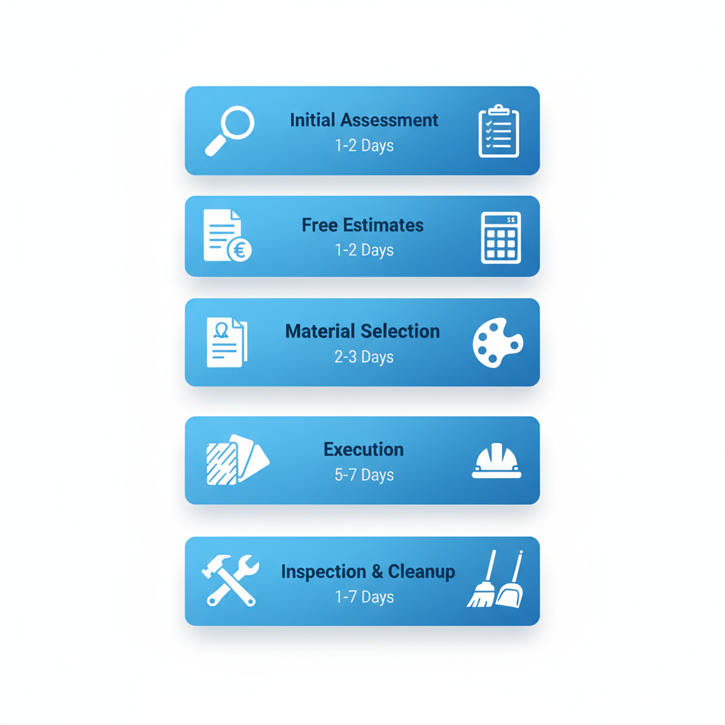 Step-by-step illustration of the roofing process from initial assessment to final inspection with timelines in Melbourne FL