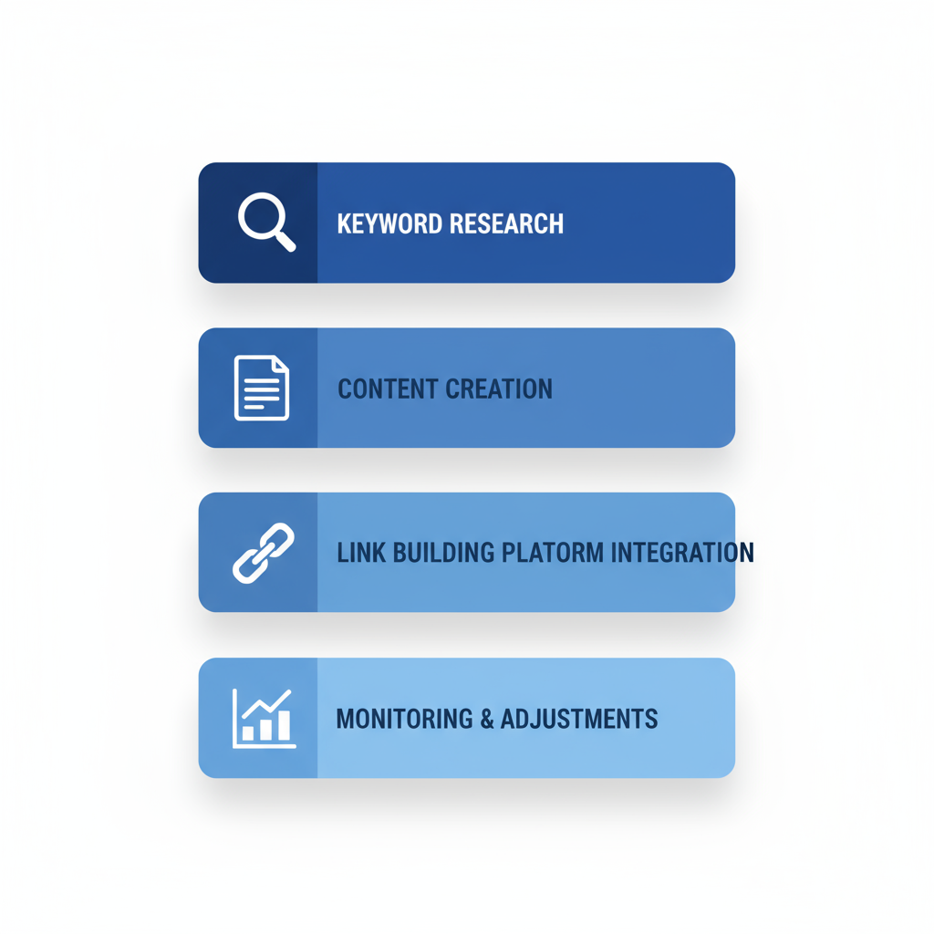 Vertical process flow illustrating step-by-step SEO implementation for Deltona businesses with icons and labels