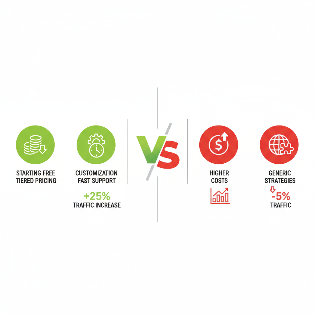 Infographic comparing local and national digital marketing agencies, highlighting cost savings, customization, and traffic growth for Deltona businesses