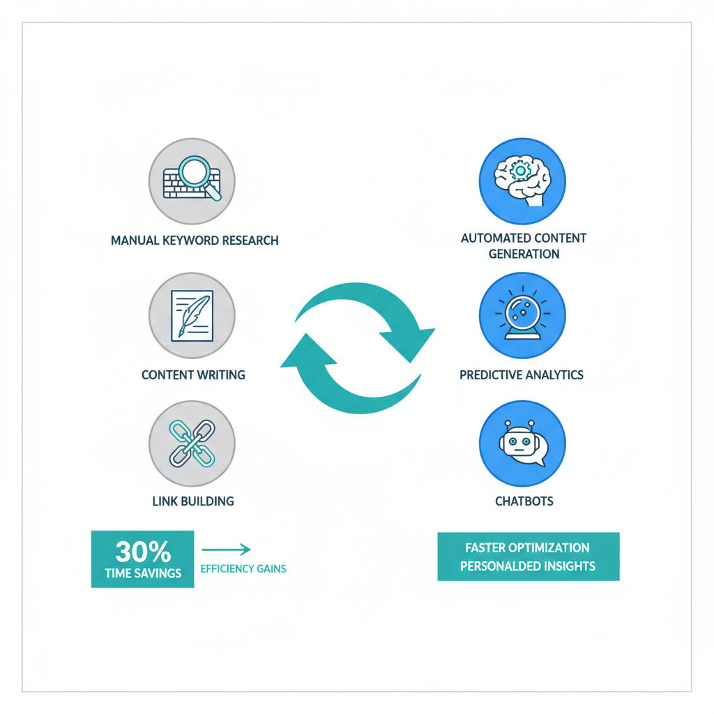Infographic comparing traditional and AI-powered SEO tools for Deltona local businesses