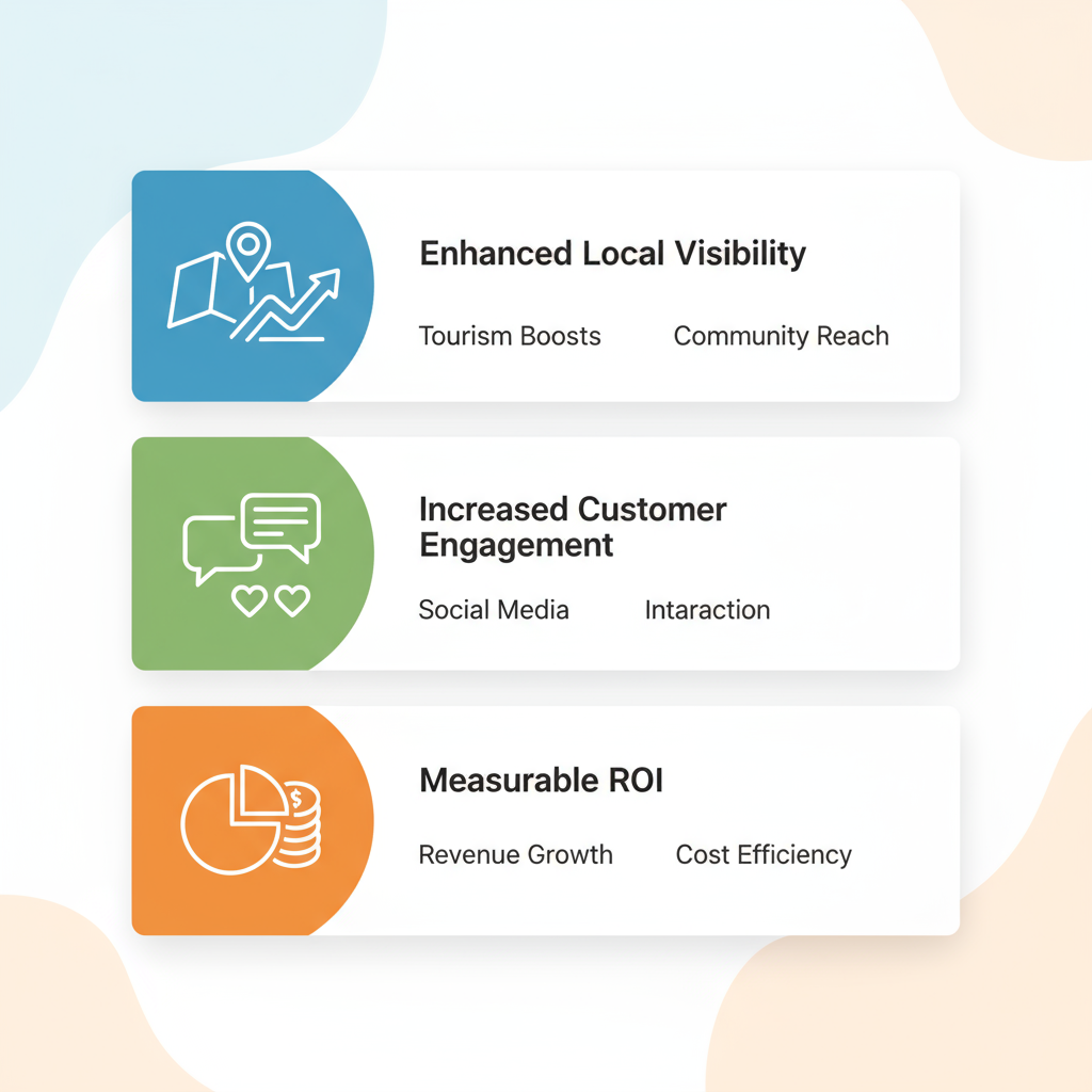 Infographic showing three benefits of content marketing: local visibility, customer engagement, and ROI for Deltona businesses