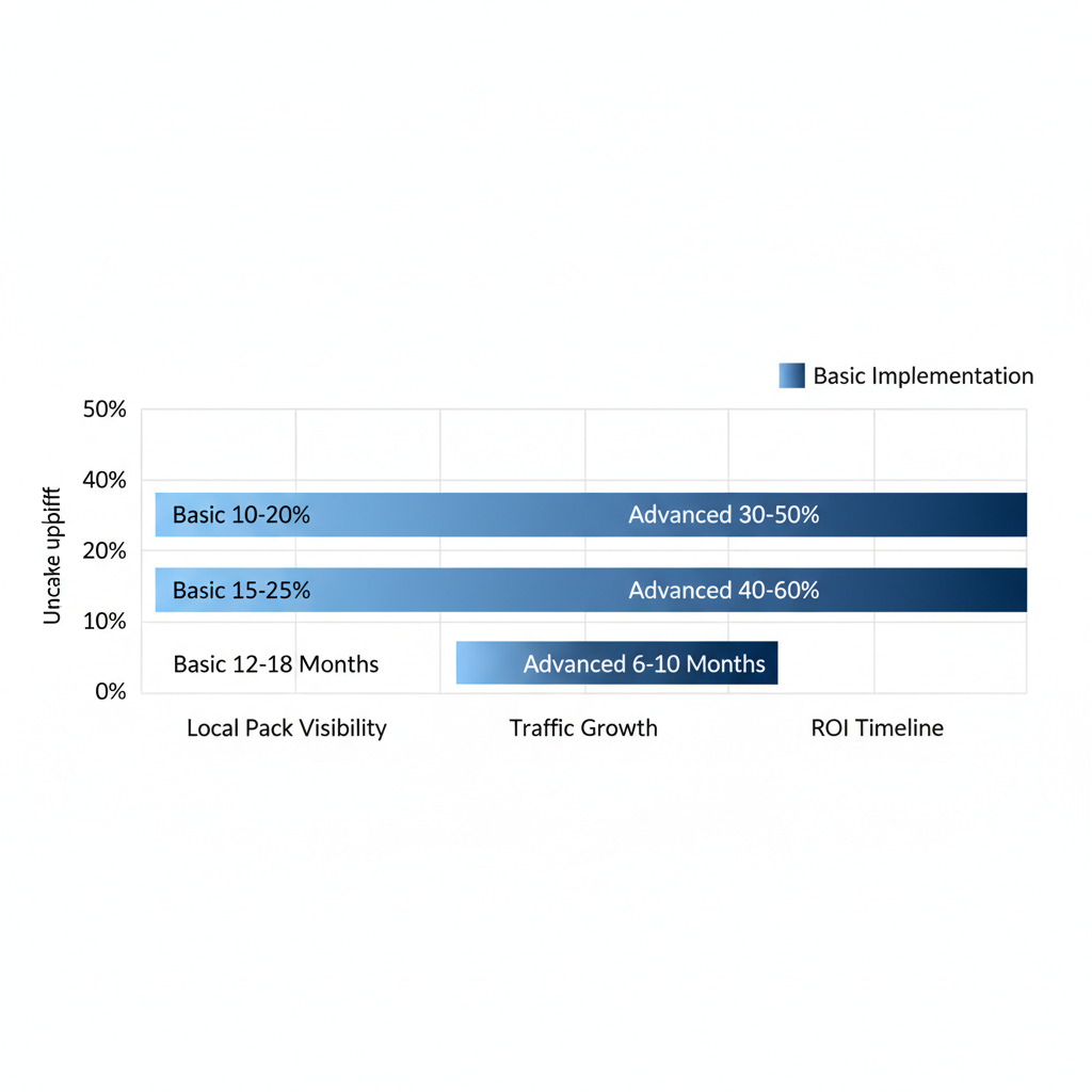Horizontal bar chart illustrating percentage uplifts in local SEO benefits for Deltona businesses comparing basic and advanced strategies