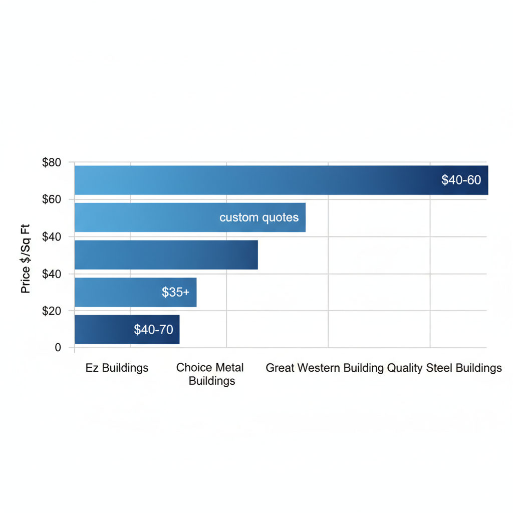 Horizontal bar chart comparing steel building price ranges per square foot from four providers in Grand Junction, Colorado