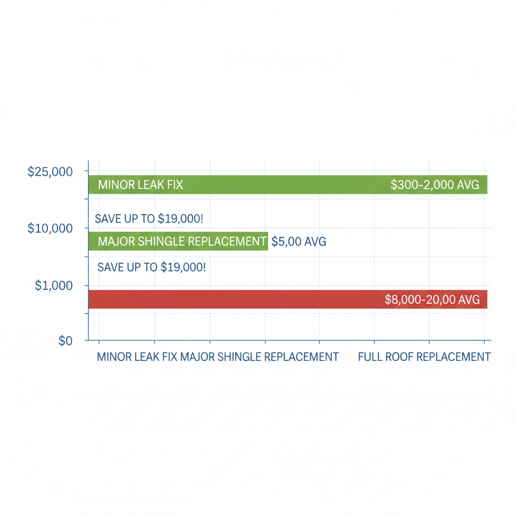 Horizontal bar chart illustrating cost comparisons for minor leak fixes, major shingle replacements, and full roof replacements in Elizabeth, NJ