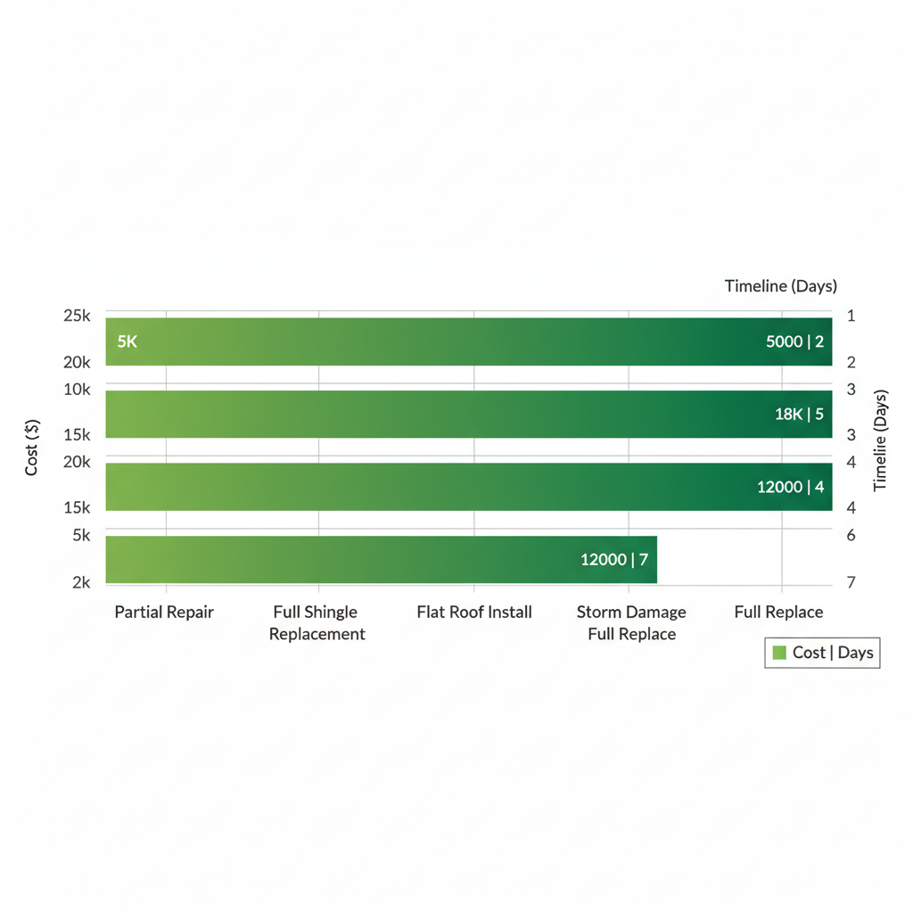 Horizontal bar chart displaying estimated costs and timelines for various roof projects in Union County, New Jersey.
