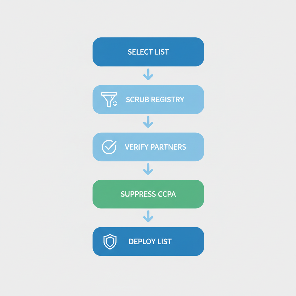 Vertical process flow diagram showing steps for DNC compliance in telemarketing lists