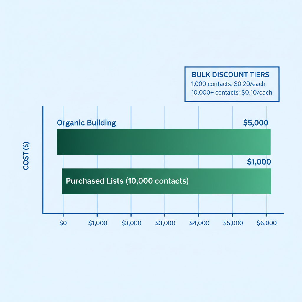 Horizontal bar chart showing cost comparison between organic list building and purchasing email lists