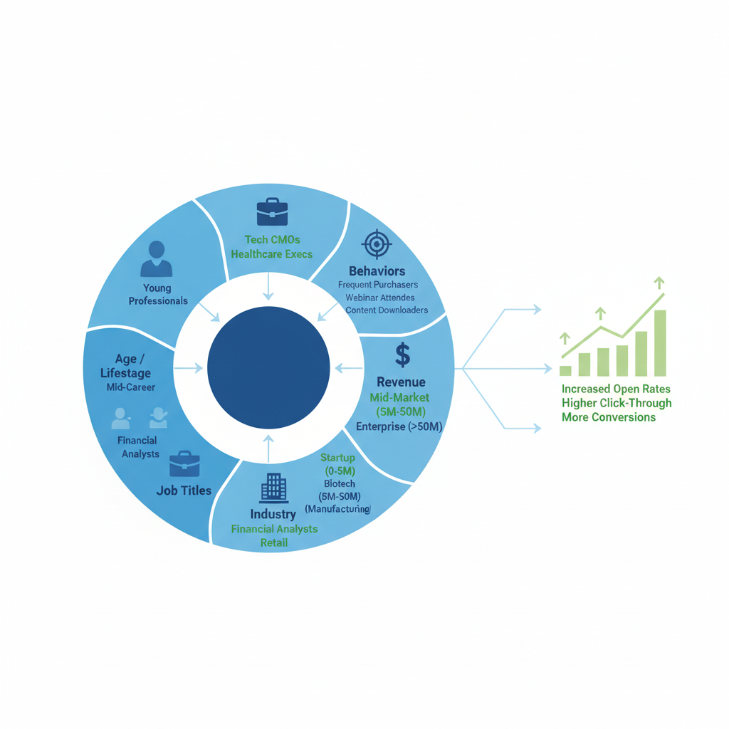 Infographic illustrating precision targeting criteria by demographics for B2B email marketing lists