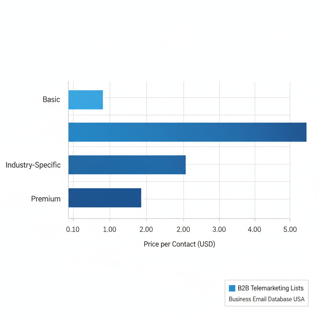 Horizontal bar chart displaying cold call list pricing tiers by segmentation levels from $0.10 to $5.00 per contact