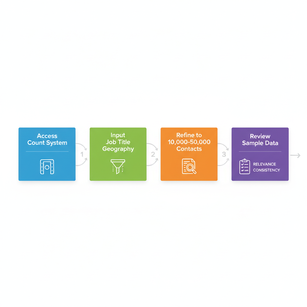 Horizontal process flow diagram showing four steps to define target audience for insurance outreach