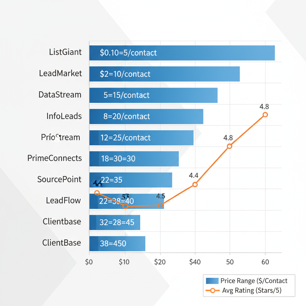 Horizontal bar chart comparing pricing ranges and customer ratings of top 10 life insurance lead vendors