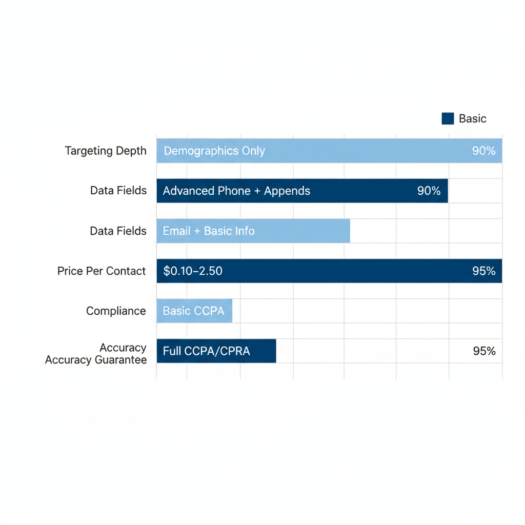 Horizontal bar chart comparing features of basic and premium insurance email lists