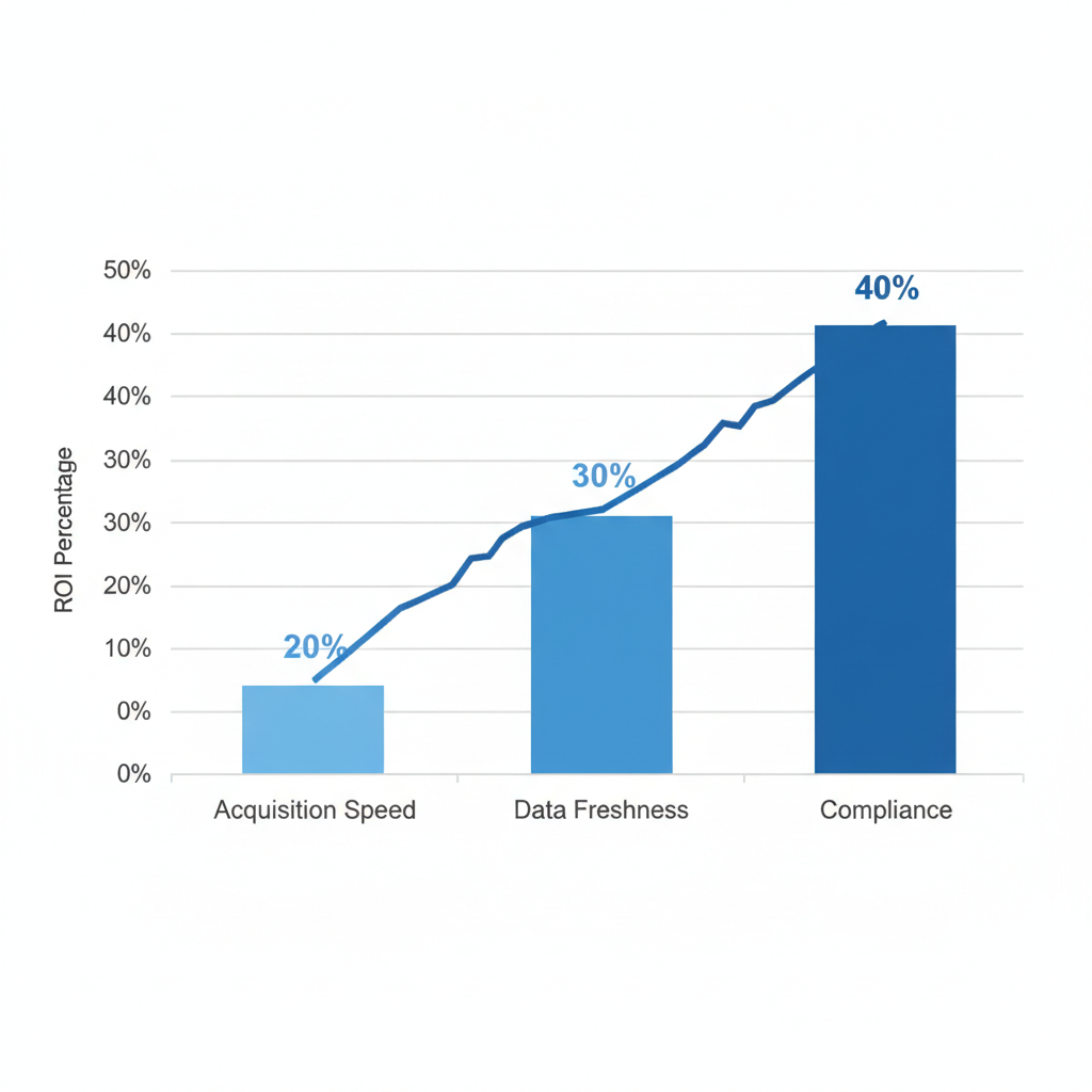 Bar chart showing ROI improvements from acquisition speed, data freshness, and compliance in marketing leads.