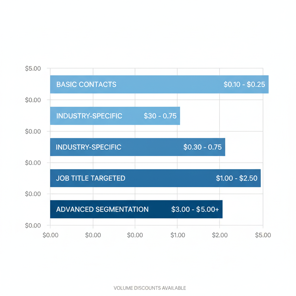 Horizontal bar chart showing pricing tiers for B2B email leads by targeting specificity