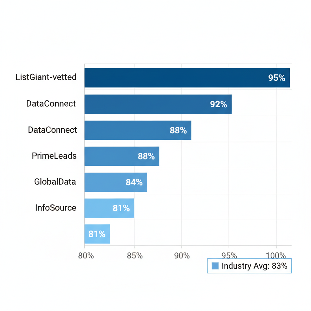 Horizontal bar chart comparing data accuracy percentages for top B2B telemarketing list brokers
