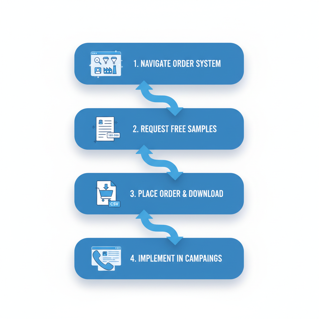 Vertical process flow diagram showing four steps to acquire and use telemarketing leads from ListGiant