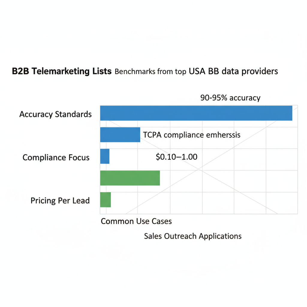 Horizontal bar chart comparing key attributes of B2B and consumer telemarketing lists including accuracy, compliance, pricing, and use cases.