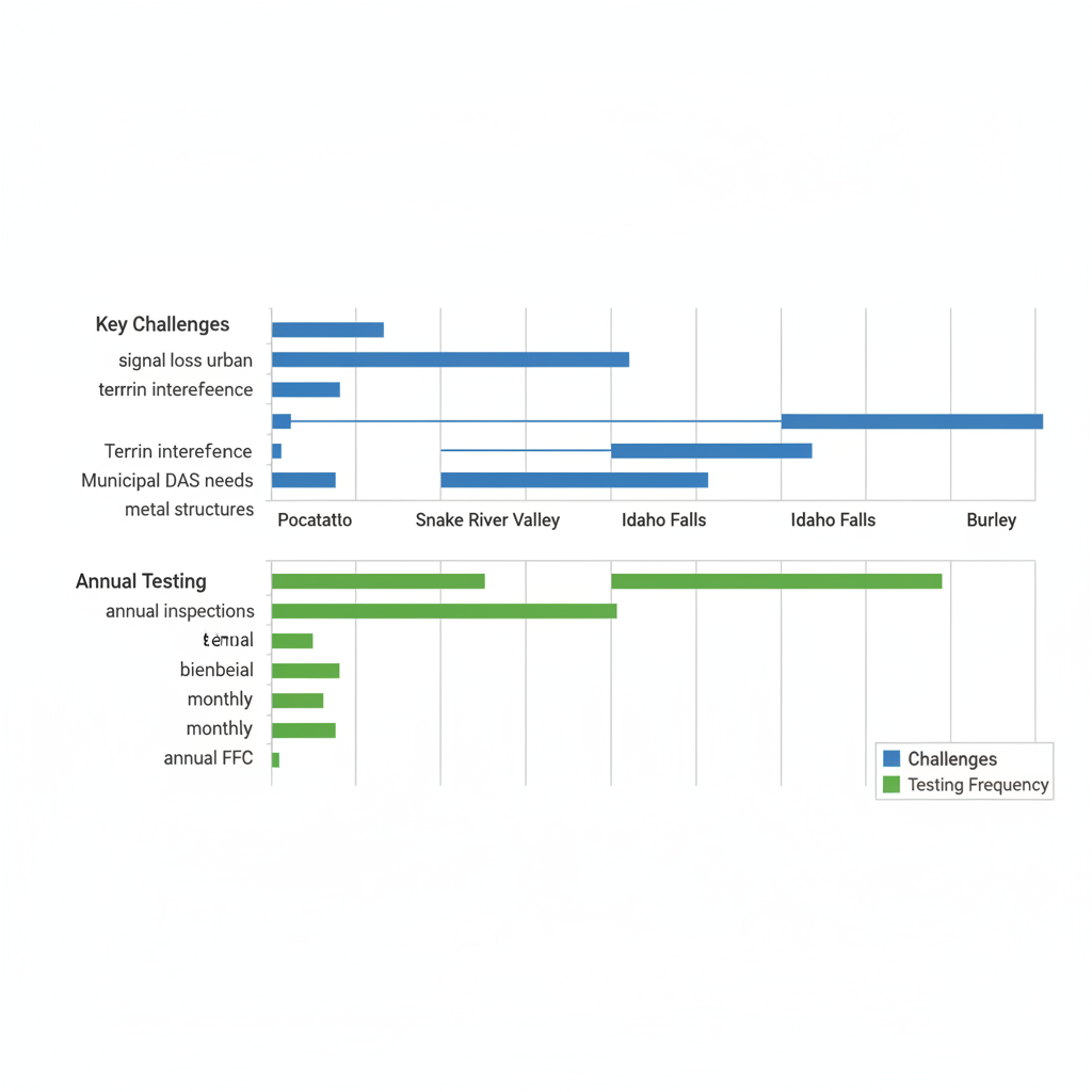 Horizontal bar chart depicting ERCES coverage challenges and annual testing frequencies in Pocatello and nearby Idaho areas