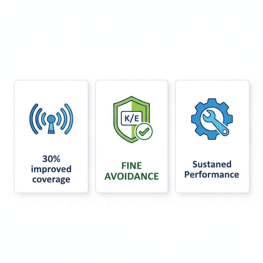 Infographic illustrating ERCES testing benefits with icons for first responder effectiveness, regulatory protection, and system reliability.