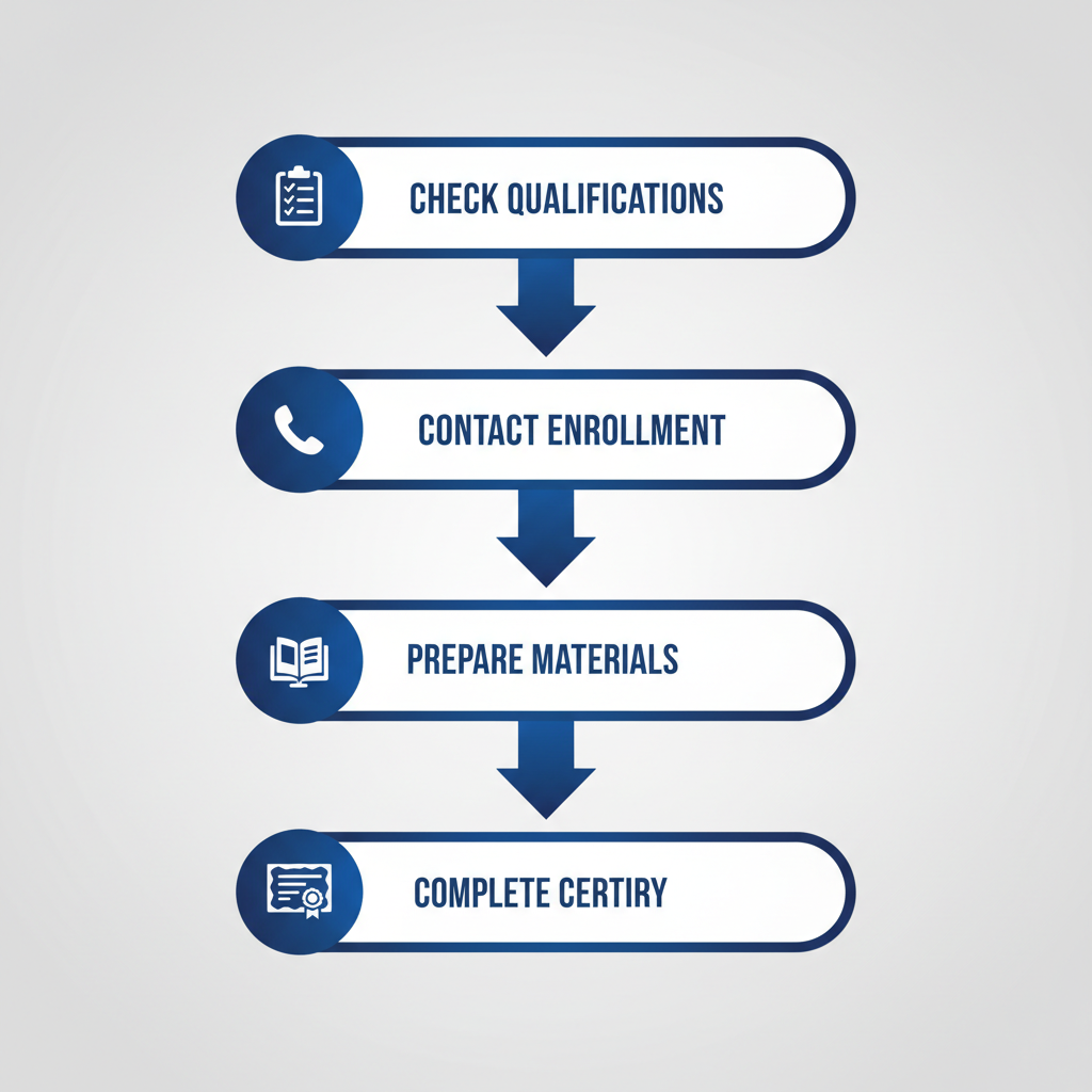Vertical process flow diagram outlining five steps to begin crane training in Indiana with icons and arrows.