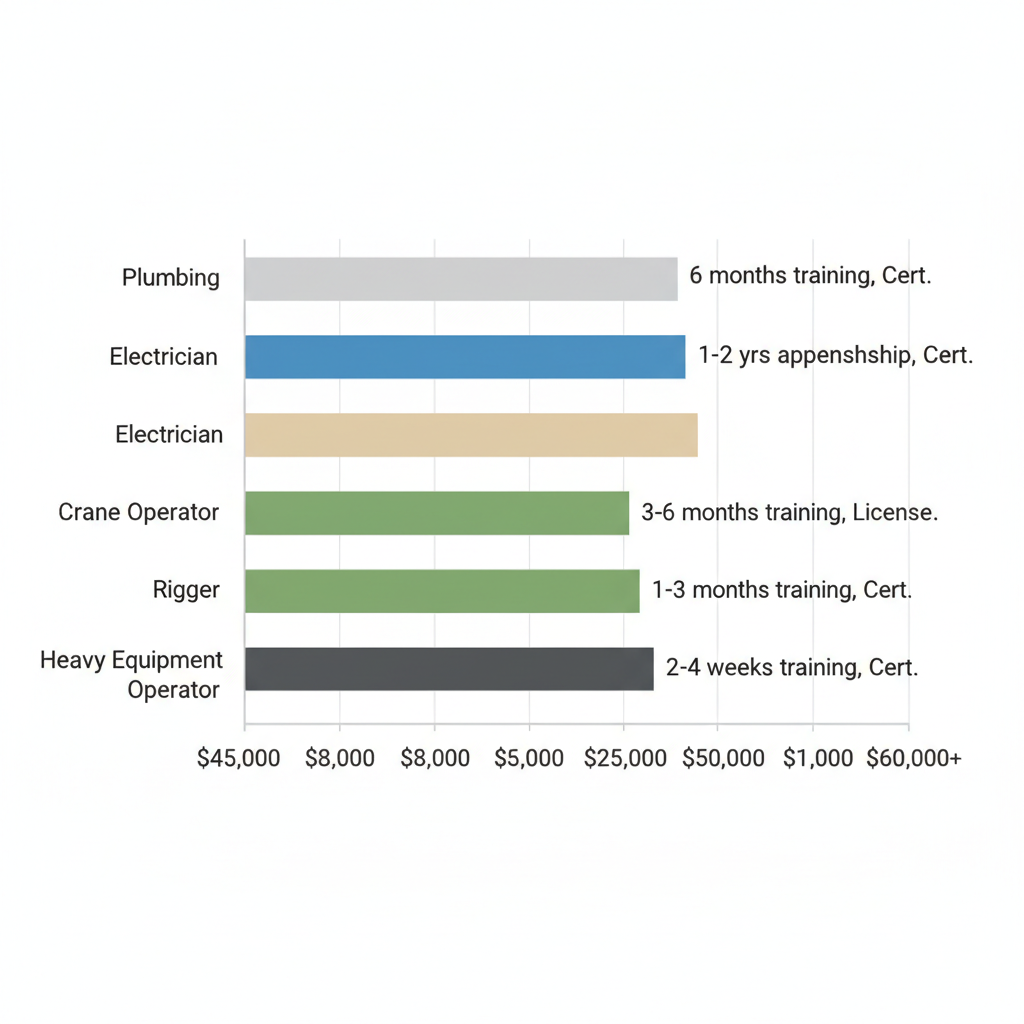 Horizontal bar chart comparing salaries and entry requirements for skilled trades like crane operator and rigger
