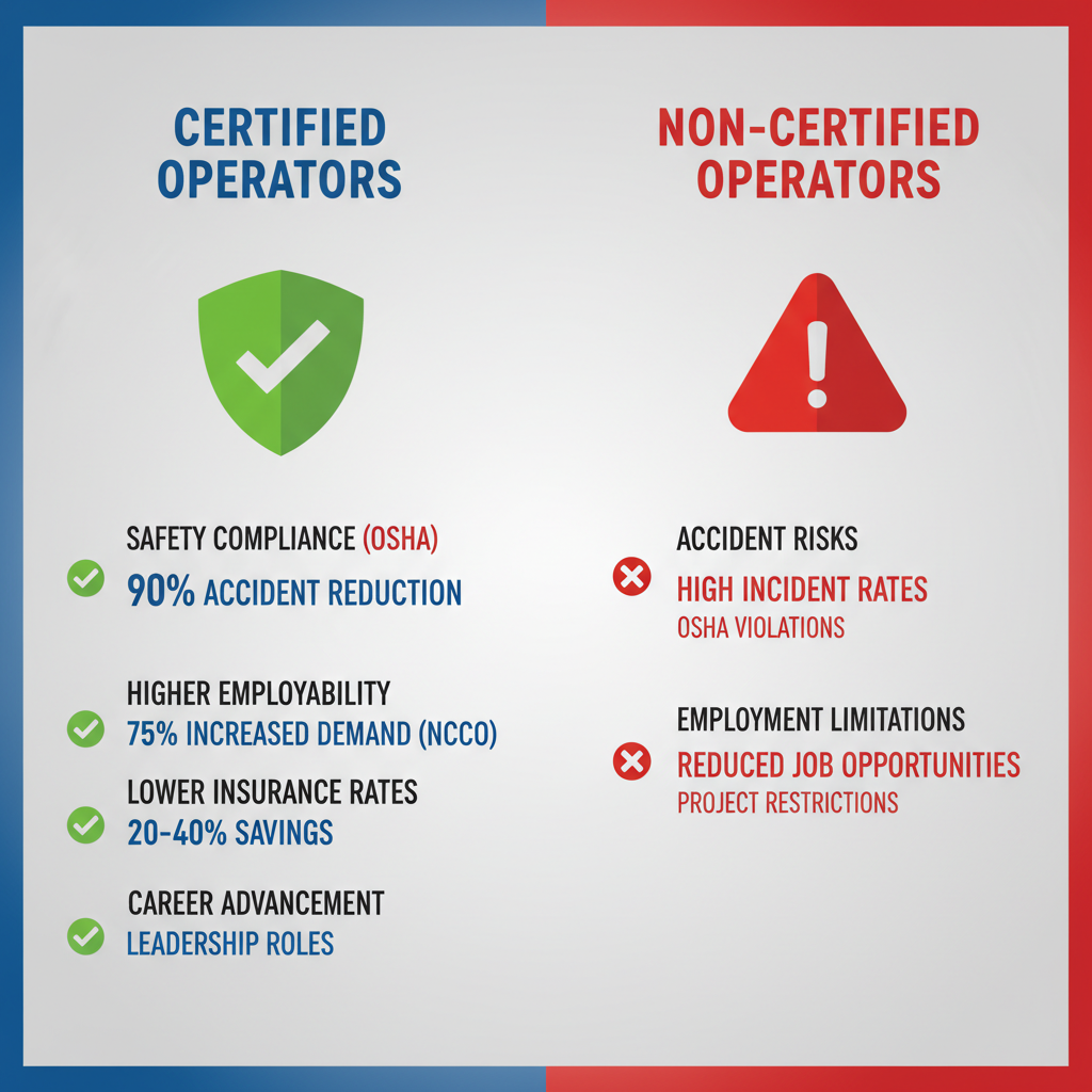 Infographic comparing benefits of CCO certified versus non-certified crane operators