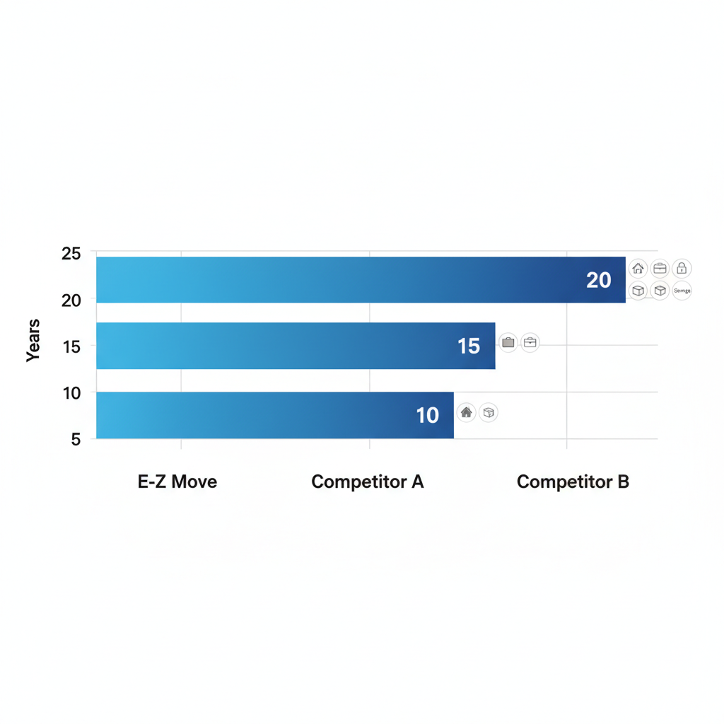 Horizontal bar chart comparing experience in years and service coverage of top Tucson moving companies including E-Z Move.
