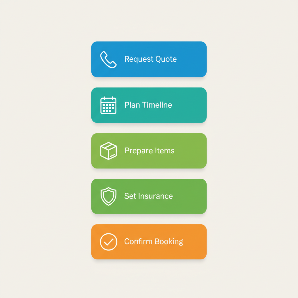 Vertical process flow diagram illustrating the five steps to book a move with E-Z Move in Tucson