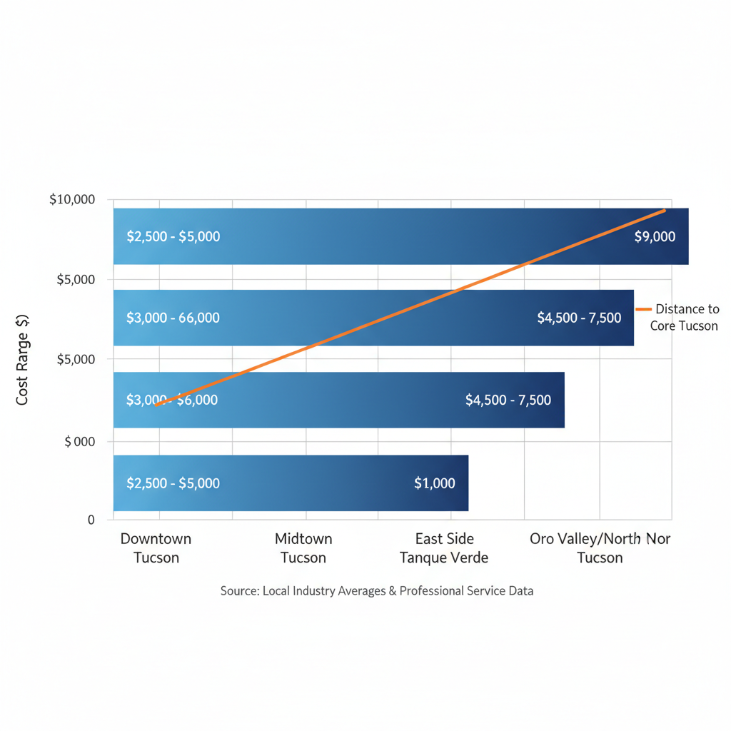 Horizontal bar chart comparing long distance moving costs by Tucson neighborhoods including distances to core