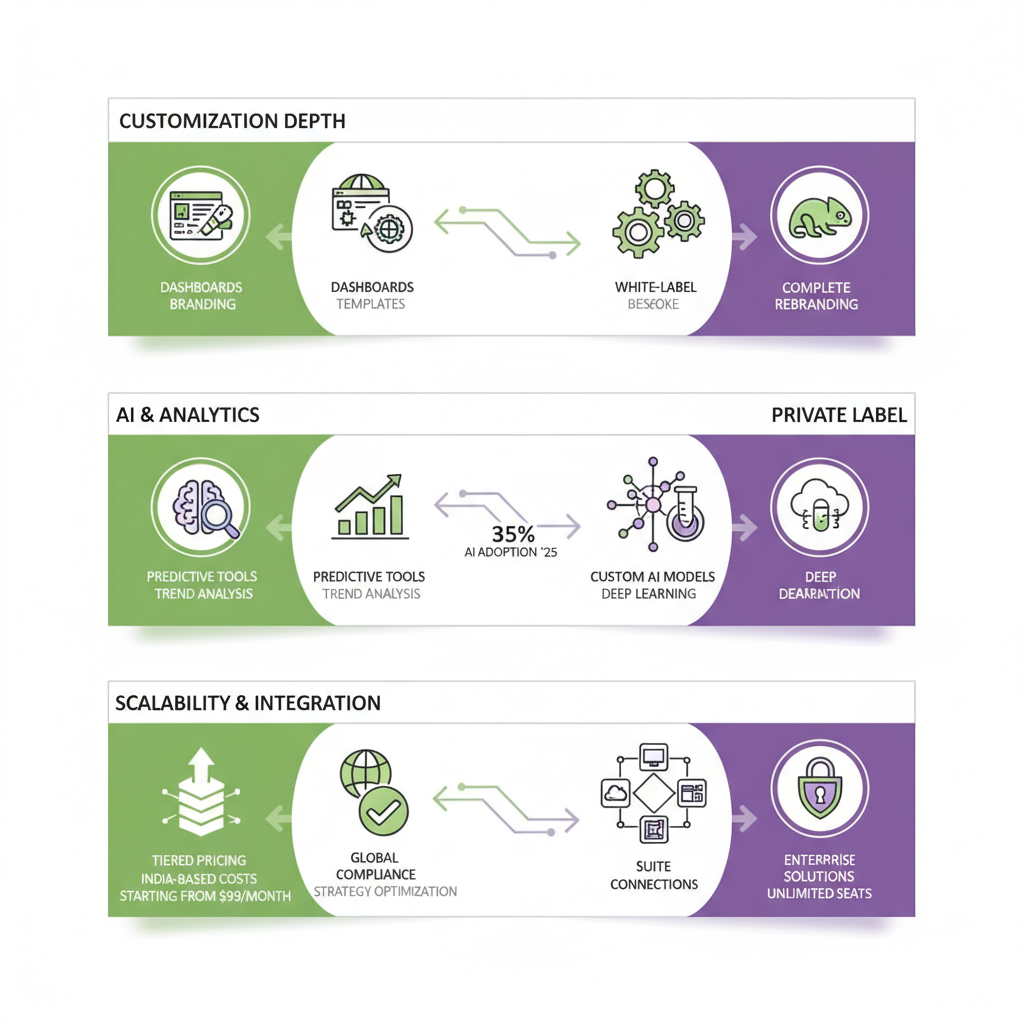 Infographic comparing advanced features of white label SEO reseller and private label marketing programs