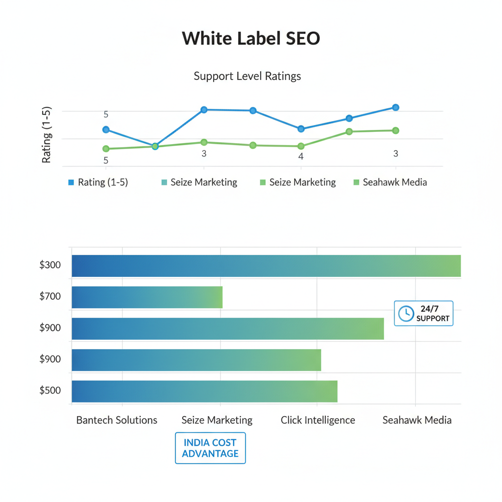 Bar chart comparing White Label SEO providers' pricing tiers and support levels