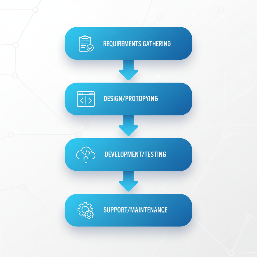 Vertical process flow diagram illustrating the five stages of API development outsourcing with icons and brief labels