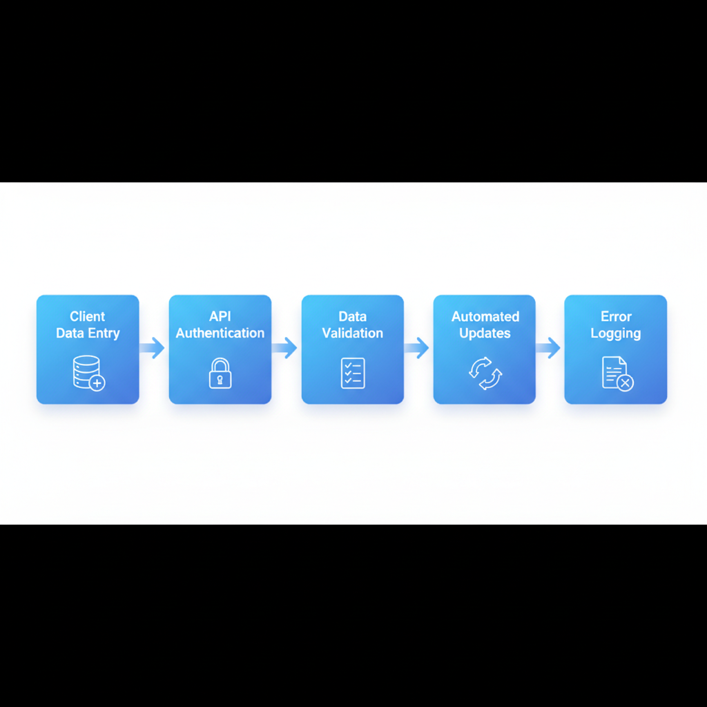 Horizontal process flow diagram showing CRM data integration steps from Salesforce to Asana with icons and arrows