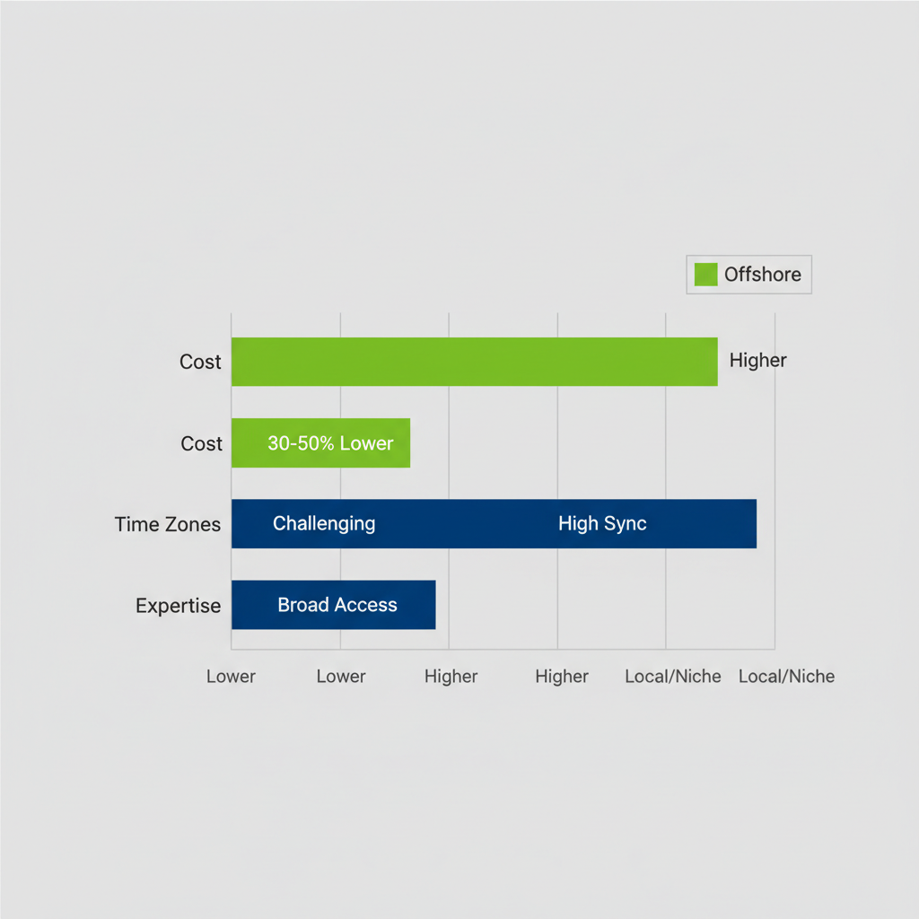 Horizontal bar chart comparing offshore and onshore outsourcing factors for agencies