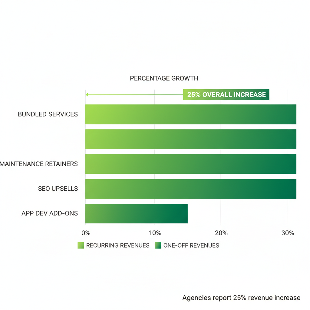 Bar chart showing revenue growth from white label upsells including bundled services and maintenance retainers