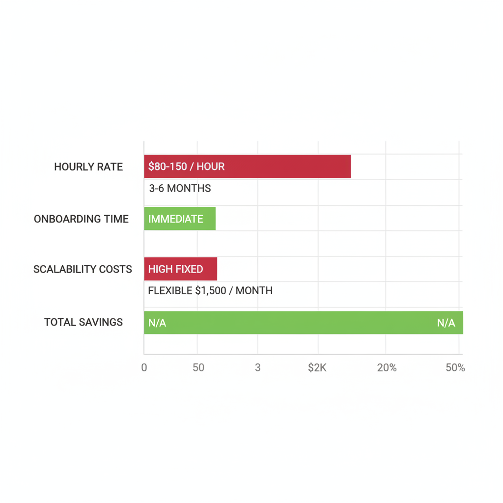 Horizontal bar chart comparing costs of in-house vs outsourced front-end development in India