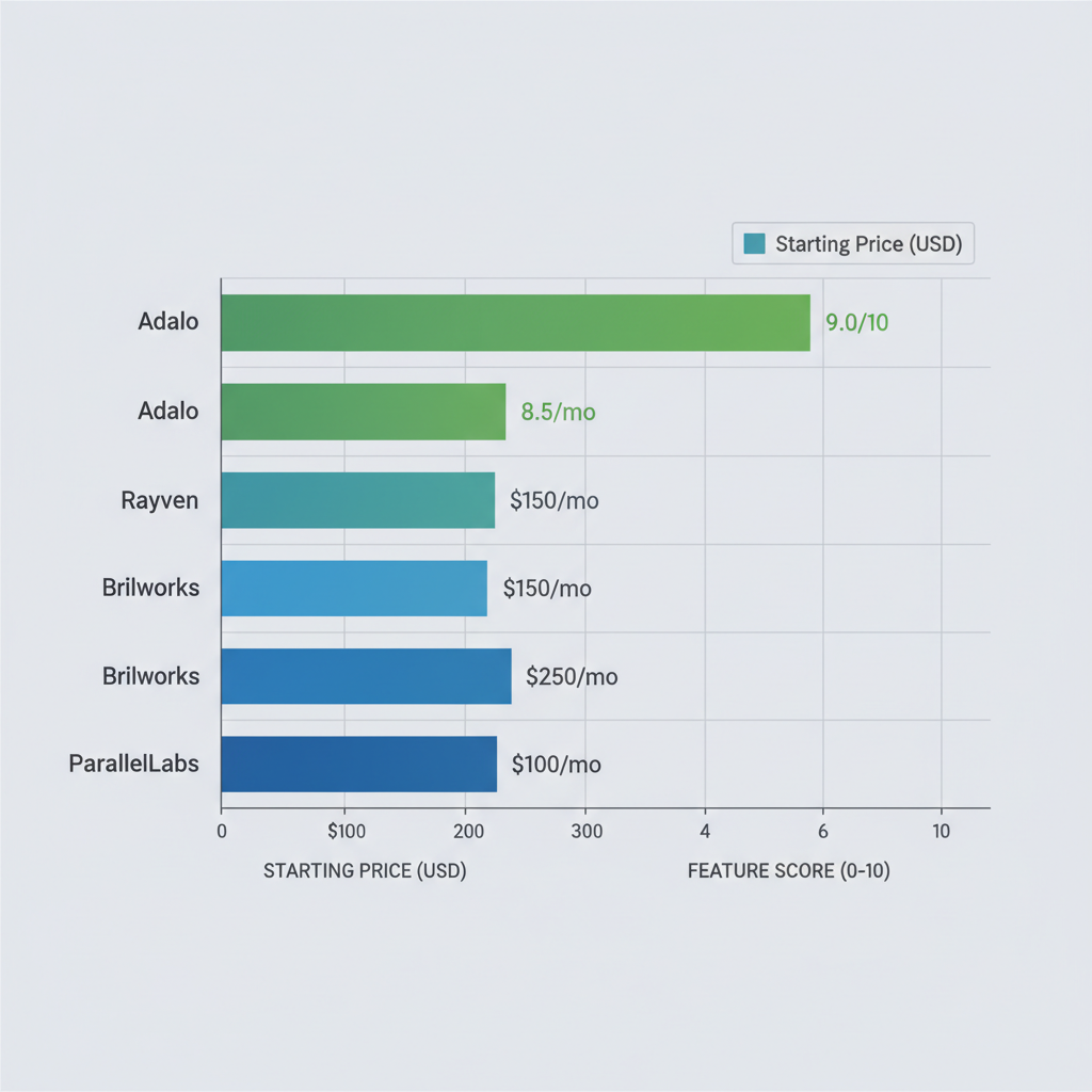 Horizontal bar chart comparing white label development platforms by pricing and features