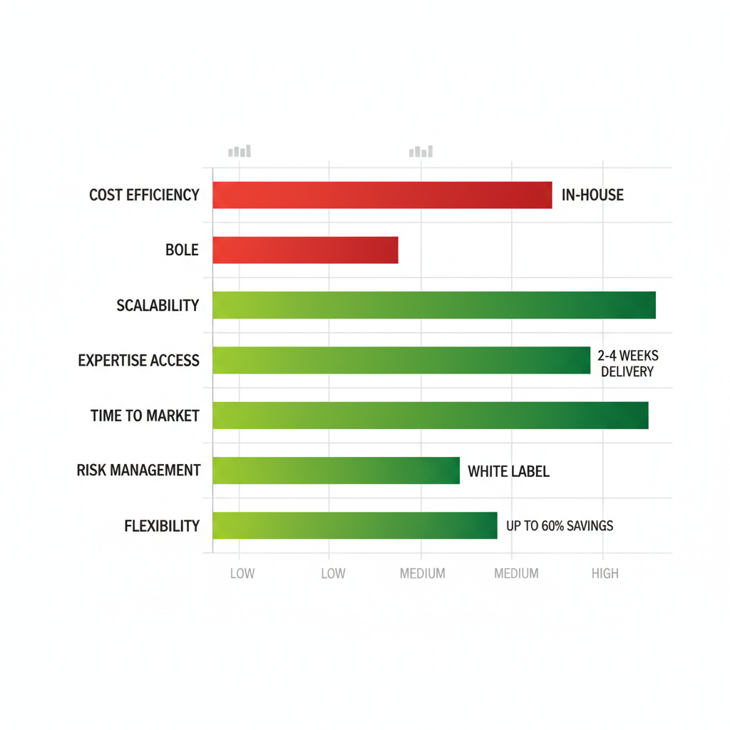 Horizontal bar chart comparing white label partnerships and in-house development benefits