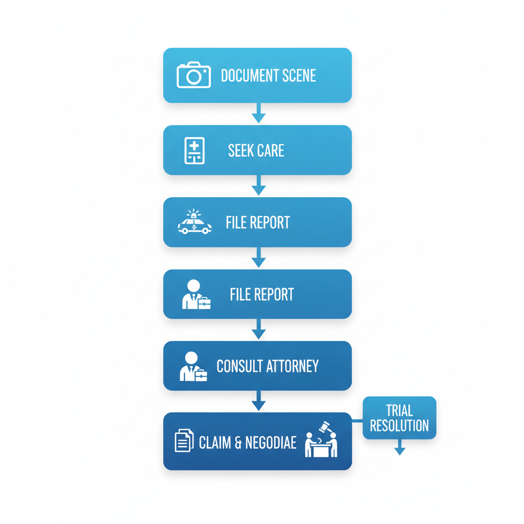 Vertical process flow diagram of personal injury case stages in Midland, Texas
