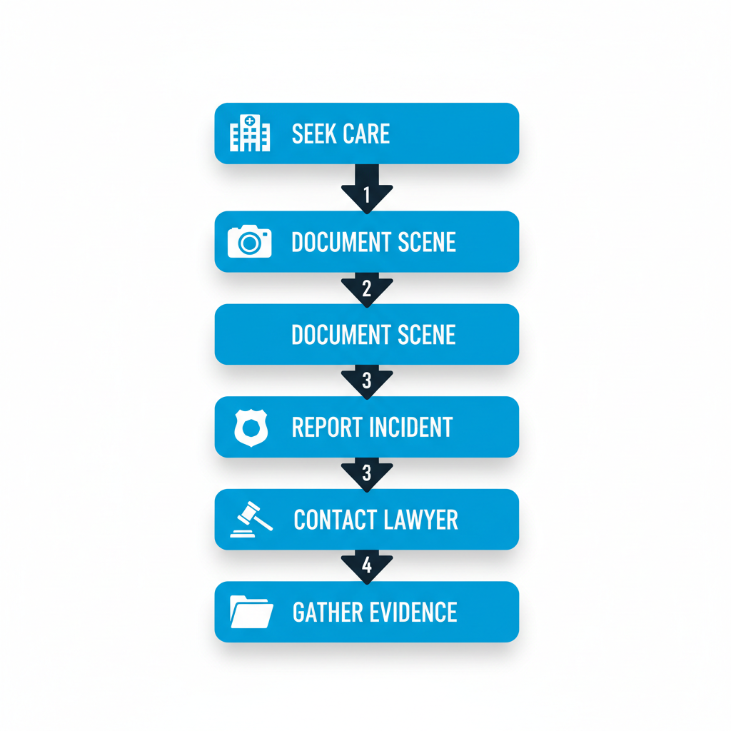 Vertical process flow diagram of five key steps to initiate a personal injury claim in New York City