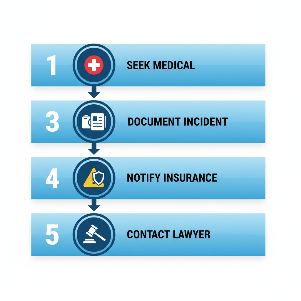 Vertical process flow diagram illustrating five steps to start a personal injury claim in Philadelphia with icons and numbered stages