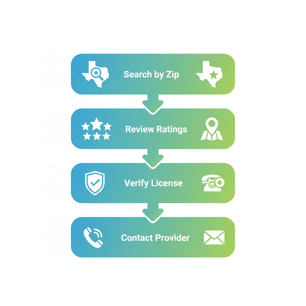 Vertical process flow diagram showing four steps to connect with local plumbers through directories