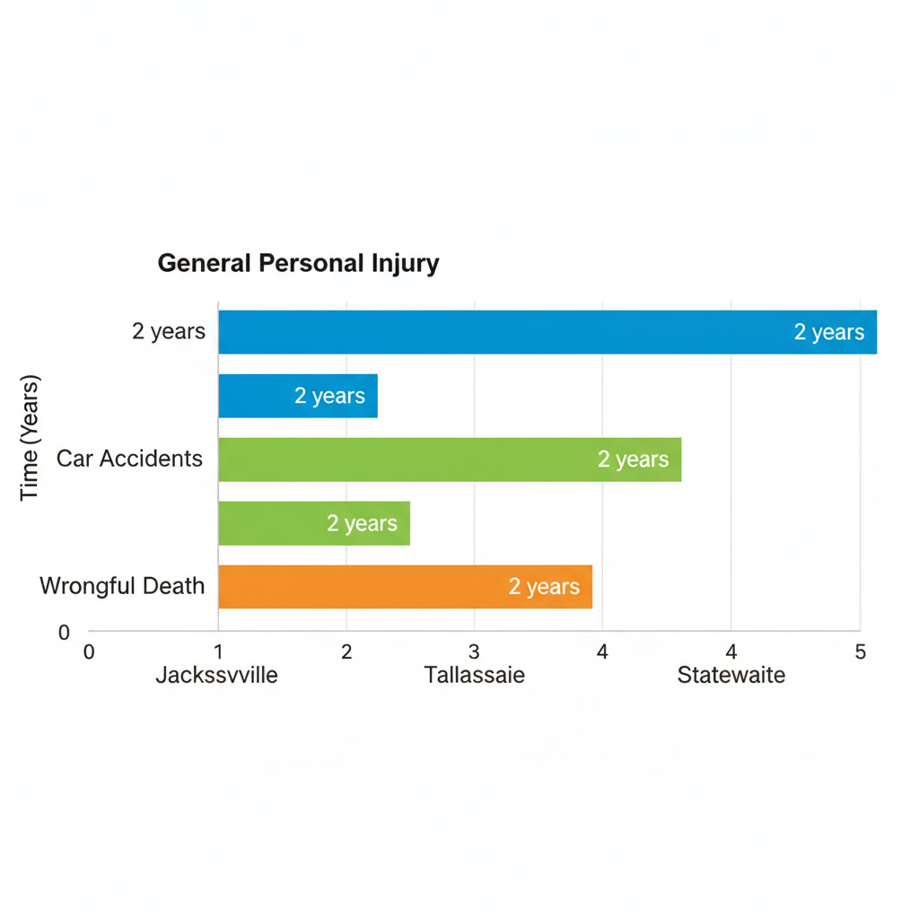 Horizontal bar chart comparing filing deadlines for personal injury cases across Jacksonville, Tallahassee, and Florida statewide.