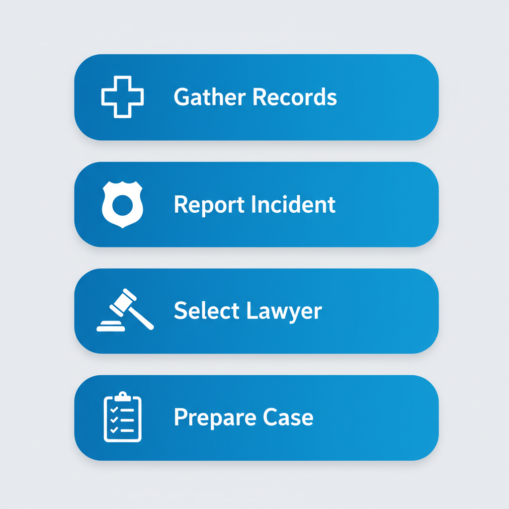 Vertical process flow diagram illustrating four key steps to initiate a personal injury claim in Jacksonville with icons