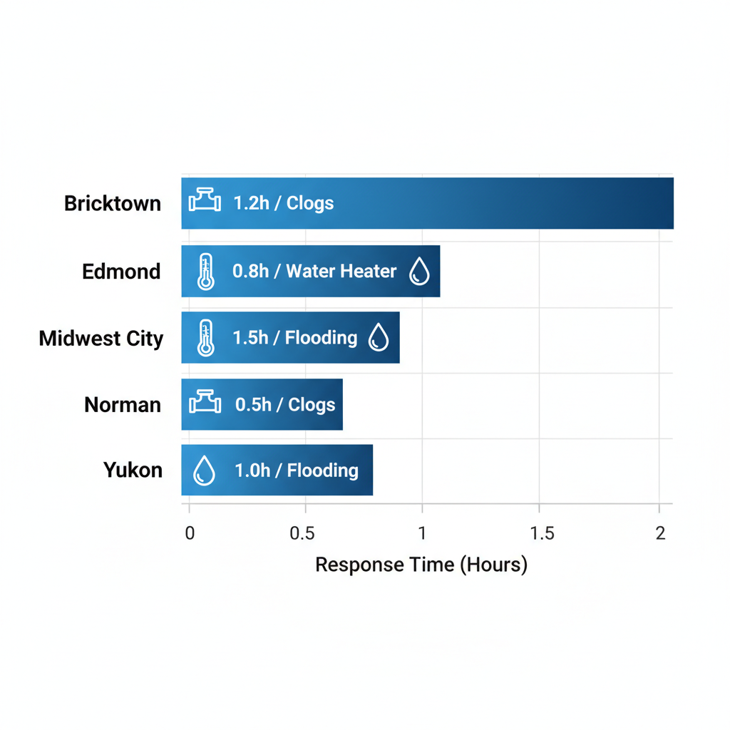 Bar chart comparing plumbing response times in Oklahoma City neighborhoods like Bricktown and Edmond